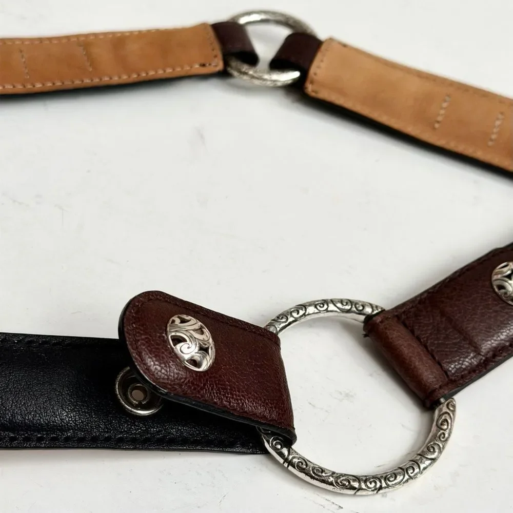 Brighton Black & Brown Leather Concho Silver Circle Buckle Belt B60209 Size 32